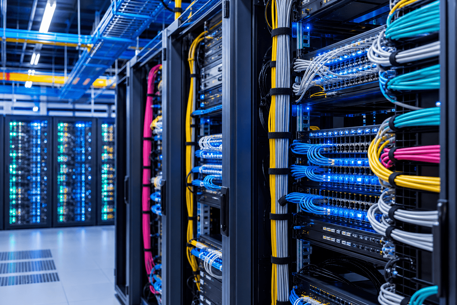 Server room with organized network cabling